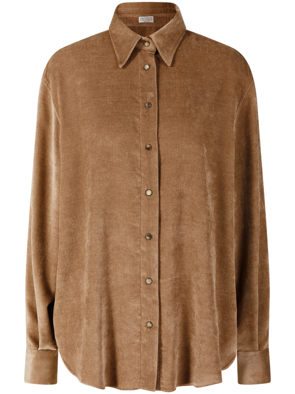 Cordhemd mit Monili-Perlen Beige