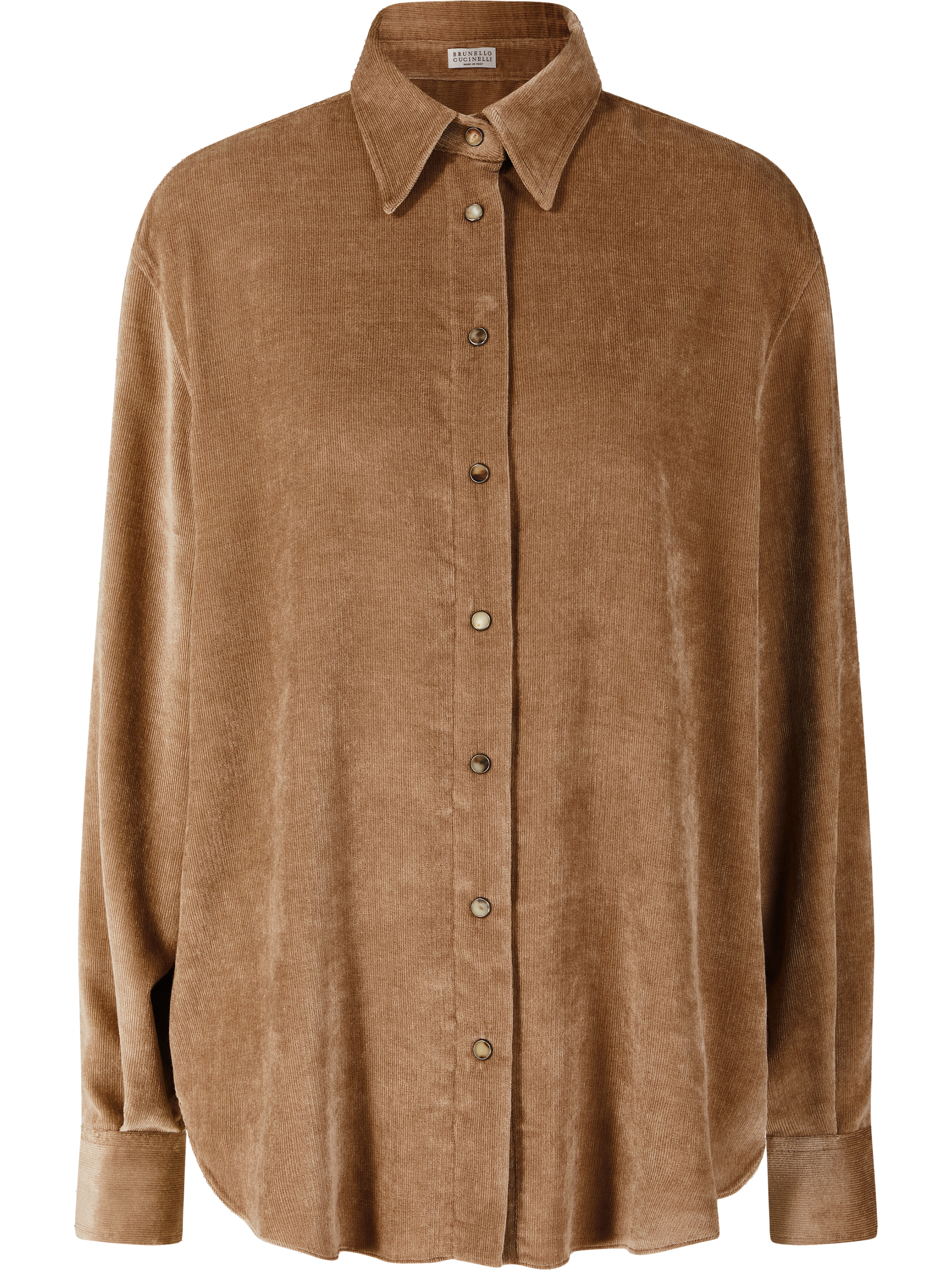 Corduroy shirt with monili beads beige