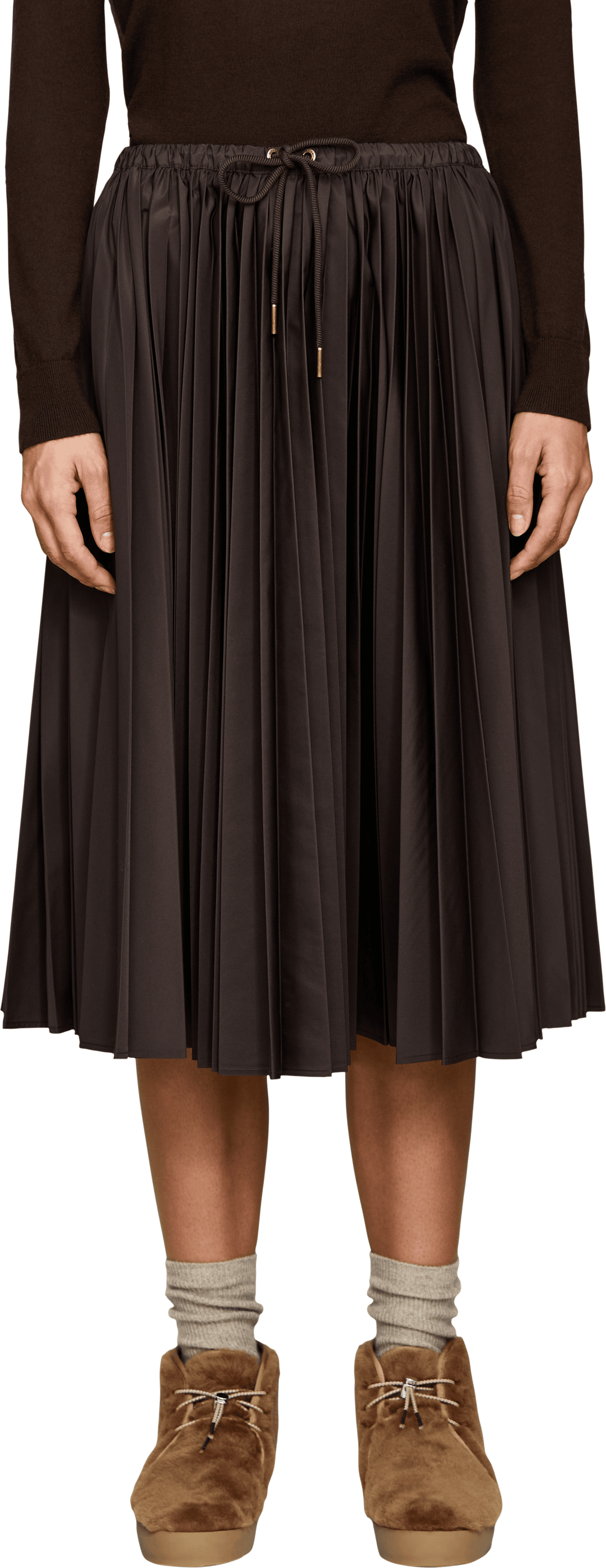 Moncler Dark brown midi pleated skirt, Front view – UNGER.DE