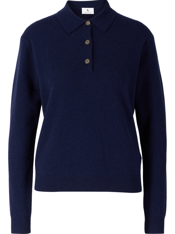 Cashmere polo jumper with decorative buttons – Midnight