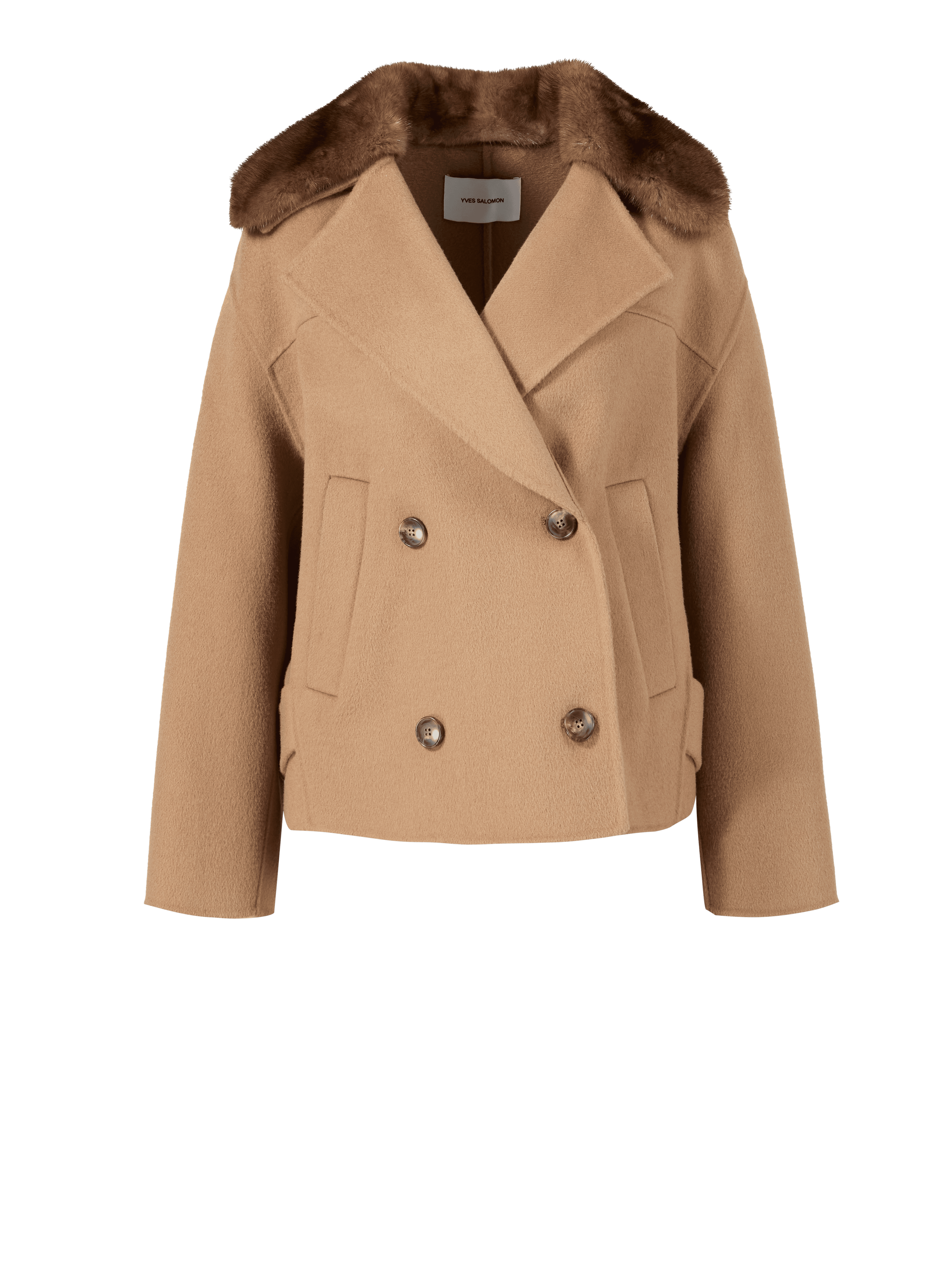 Woll-Cashmere-Jacke mit Nerzkragen Beige