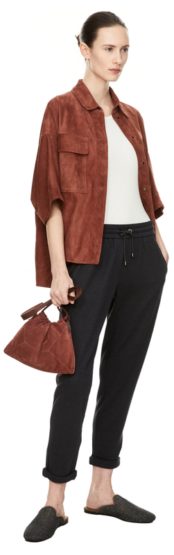 Veloursleder-Schultertasche mit Monili-Perlen Rot