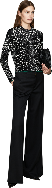 Velvety cardigan with lynx jacquard pattern black