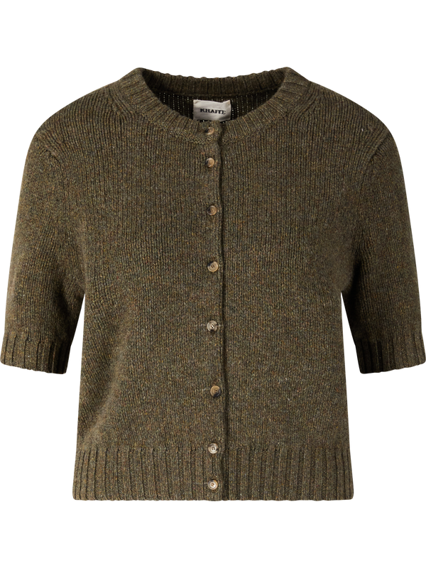 Kurzärmelige Cashmere-Strickjacke 'Nora' Olivgrün