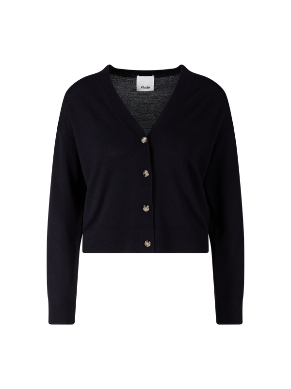 Wollstrickjacke mit V-Ausschnitt Marineblau