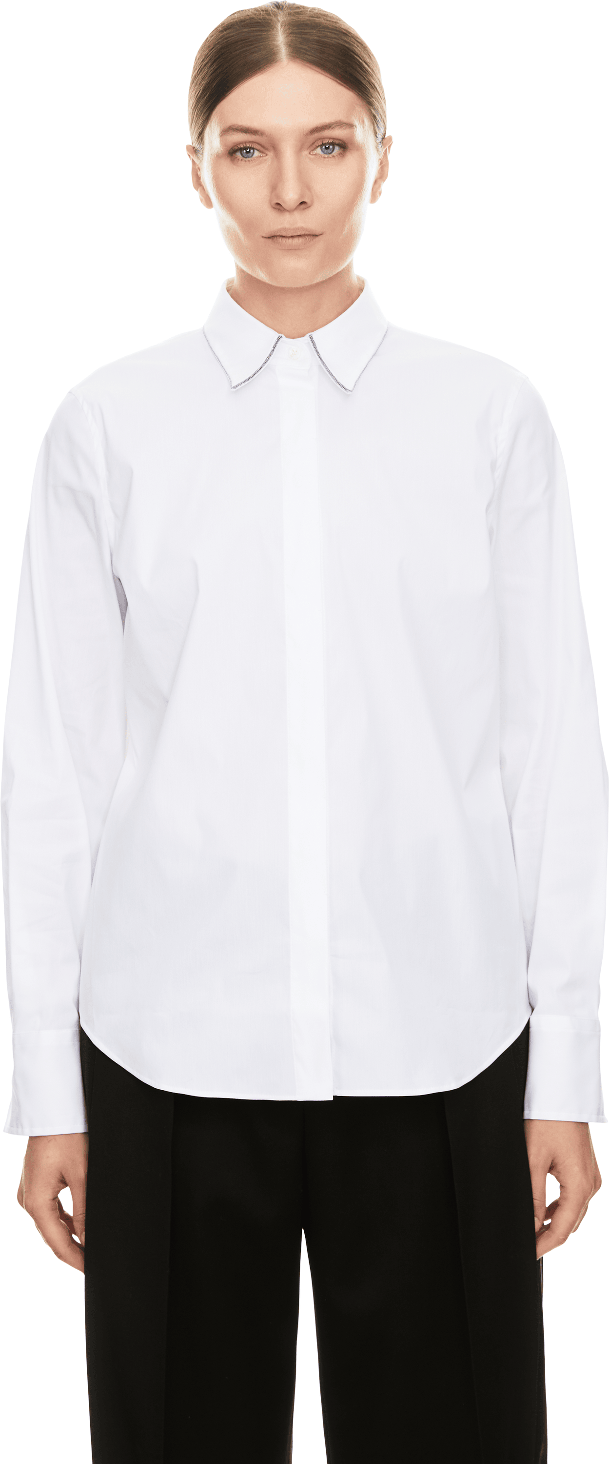Brunello Cucinelli Bluse mit Monili-Kragen Weiß, Frontansicht – UNGER.DE