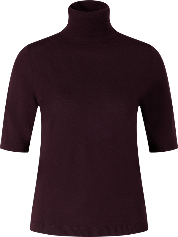 Kurzärmliger Rollkragenpullover aus Schurwolle Bordeaux