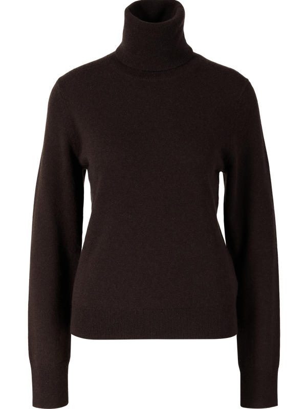 Espresso-coloured cashmere jumper with a roll neck
