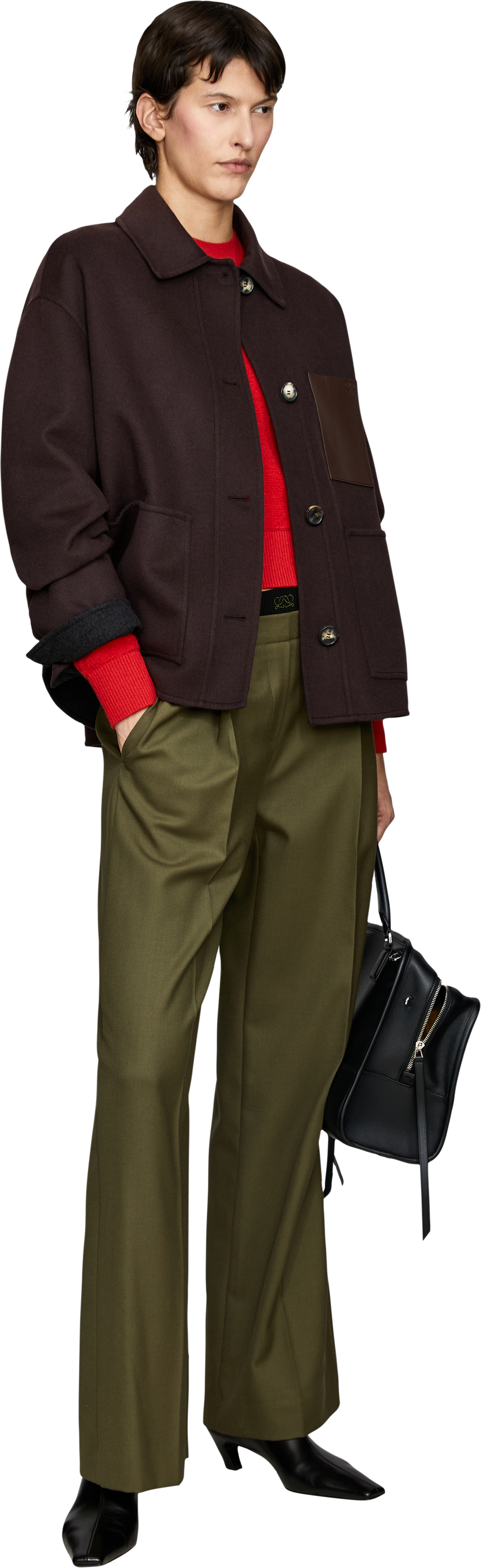 LOEWE Workwear-Jacke aus Wolle und Cashmere Dunkelbraun, Modelansicht – UNGER.DE
