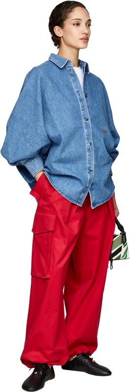 Oversized denim shirt with batwing sleeves blue