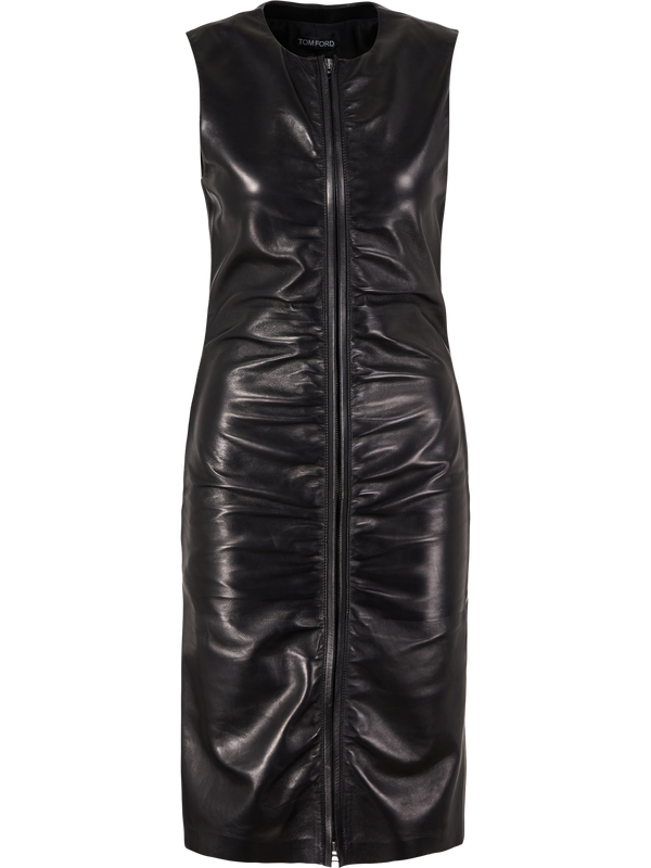 Black leather dress with full-length front zip