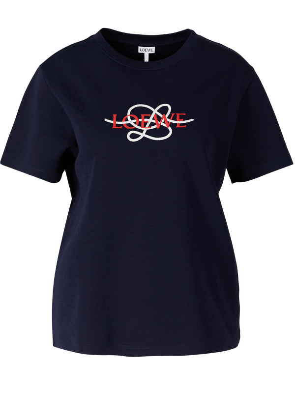 T-Shirt mit Logo-Stickereien Marineblau