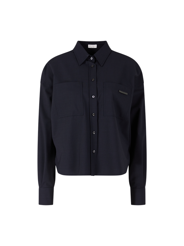 Wollhemd mit Monili-Perlen Dunkelblau
