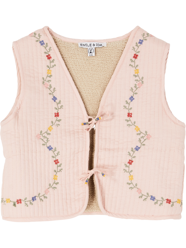 Steppweste mit floraler Stickerei Rosé