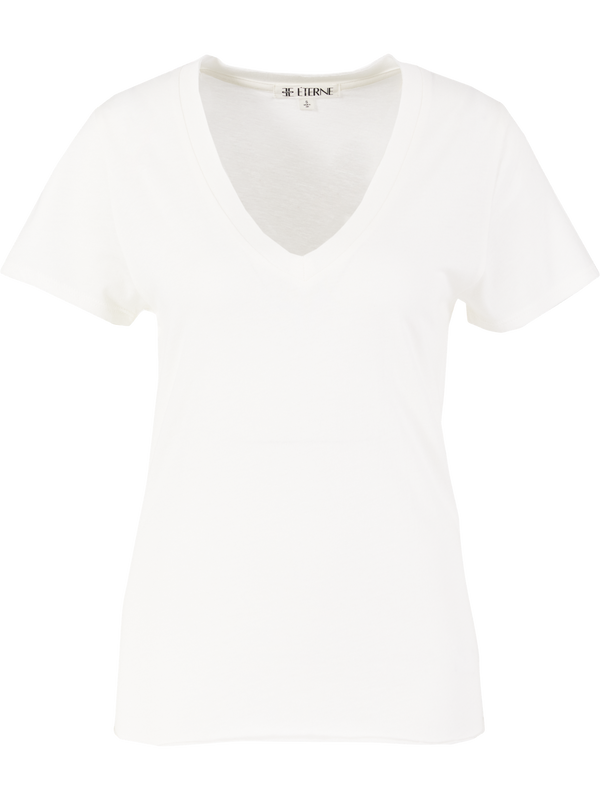 T-Shirt mit V-Ausschnitt Créme