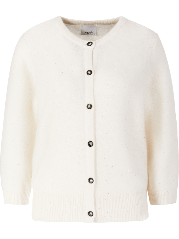 Cashmere-Seidenstrickjacke mit Pailletten Crème