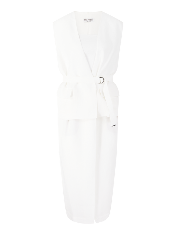 Ärmelloses Wickelkleid mit Taillengürtel Weiß