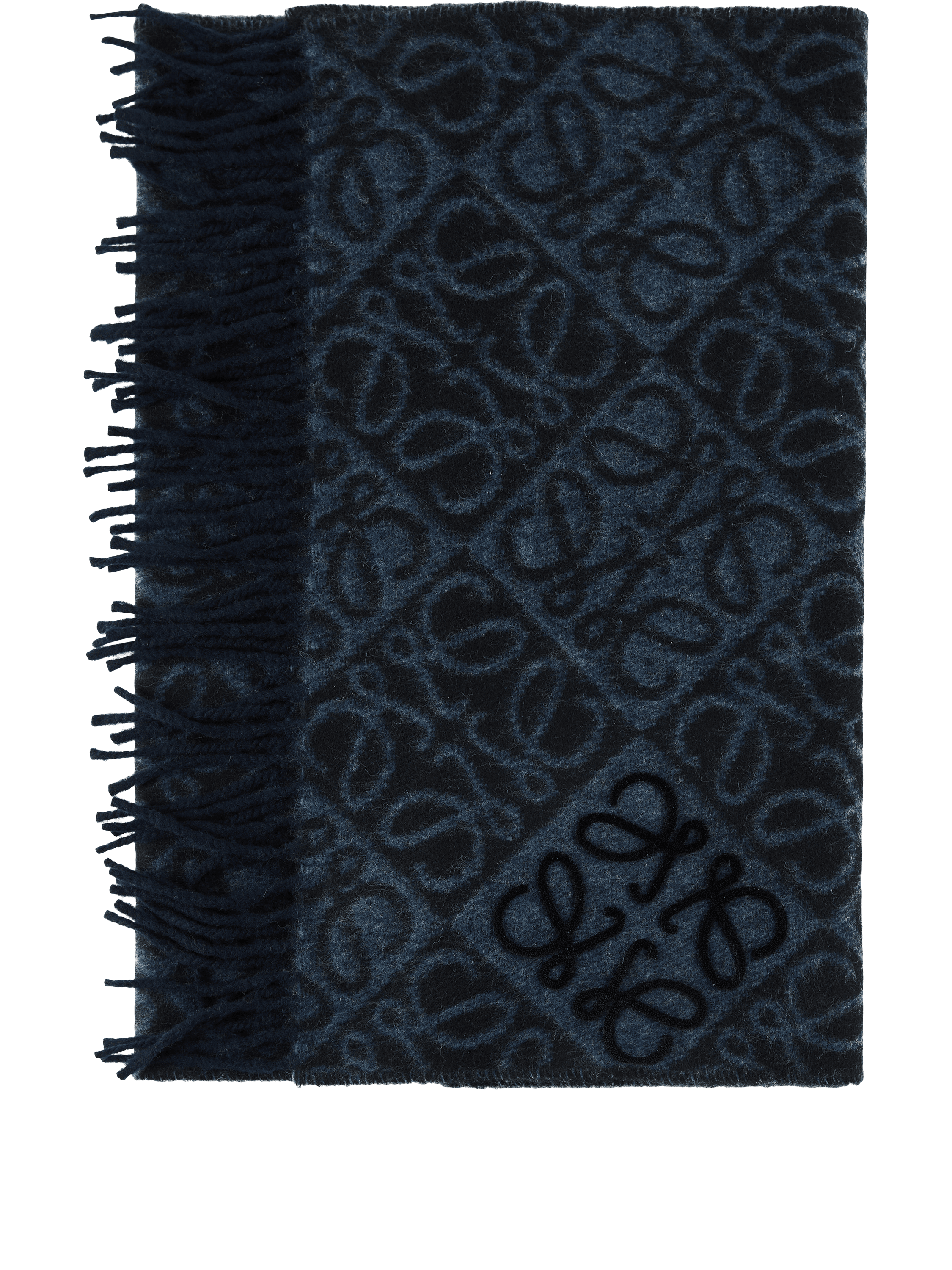 LOEWE Schal aus Cashmere und Seide mit Anagram Muster Marineblau, Produktansicht – UNGER.DE