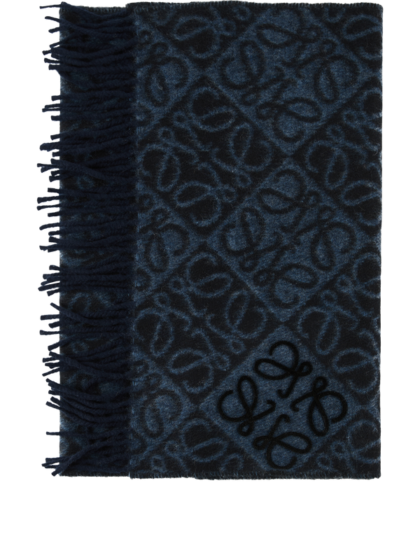 Schal aus Cashmere und Seide mit Anagram Muster Marineblau