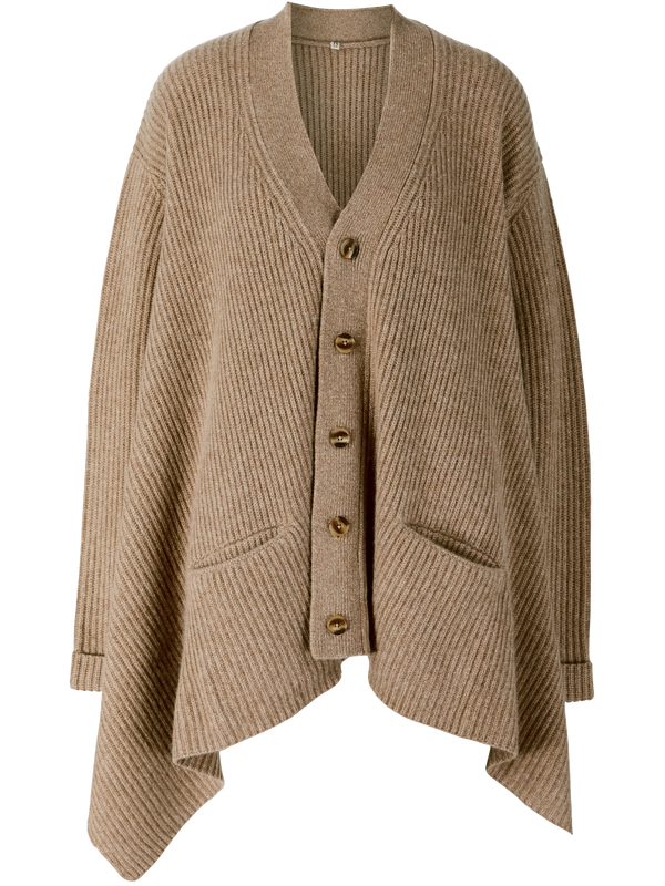 Gerippte Cashmere-Strickjacke Beige