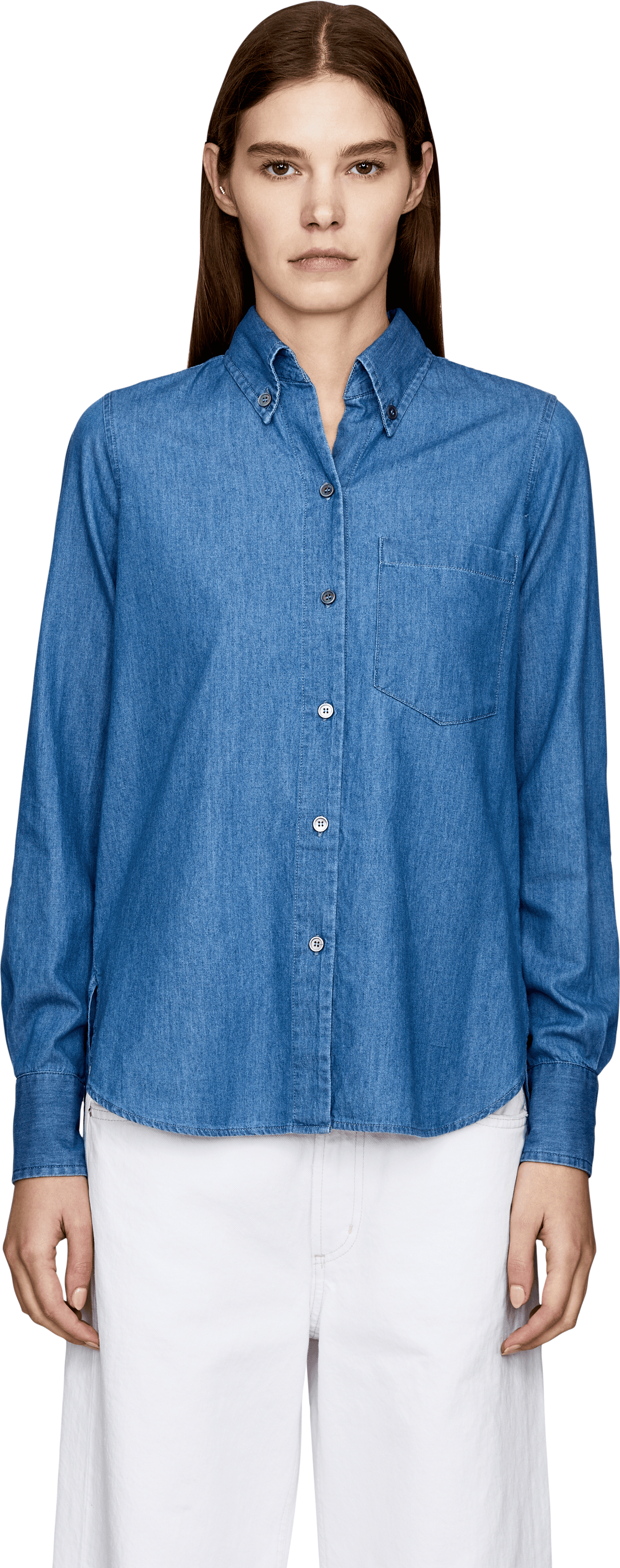 Robert Friedman Hemdbluse 'Odin Chambray' Mittelblau, Frontansicht – UNGER.DE
