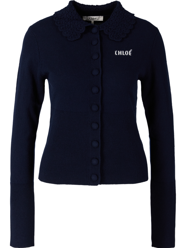 Wollstrickjacke mit Logo Marineblau