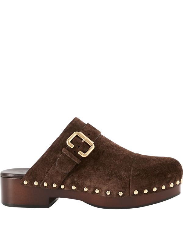 'Jeannette' suede clogs chocolate brown