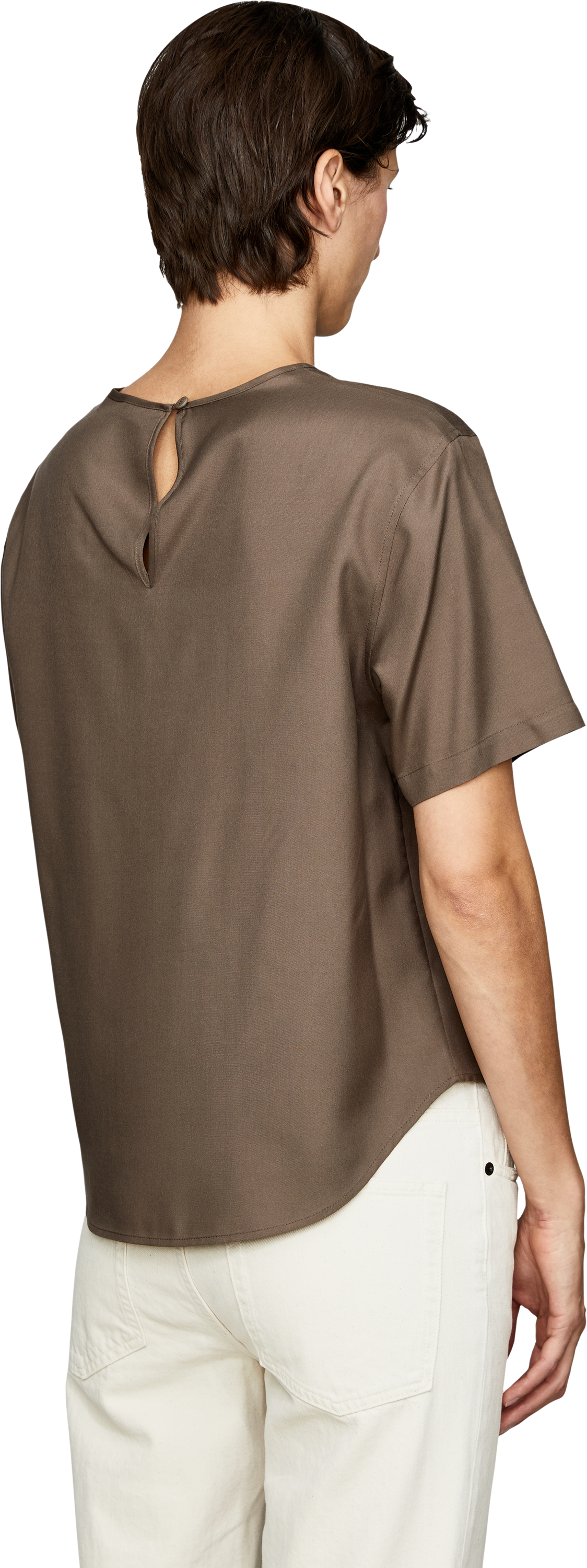 Iris von Arnim 'Narcissa' silk top in taupe, Back view – UNGER.DE