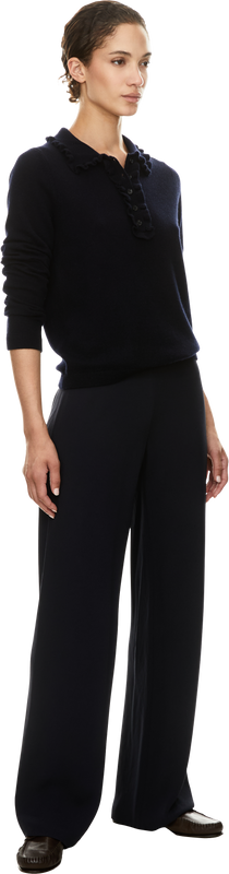 Pullover mit Rüschenkragen Marineblau