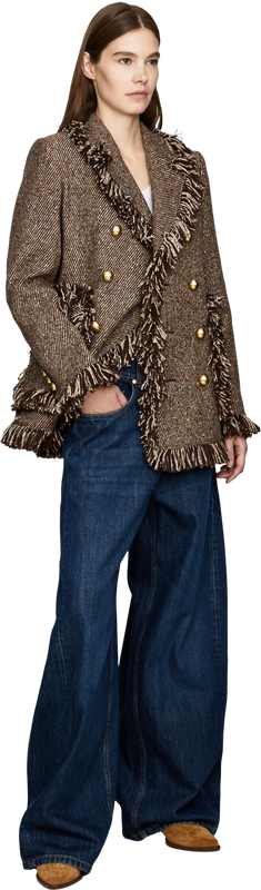 Blazer 'Nep' aus Tweed mit Fransen Braun