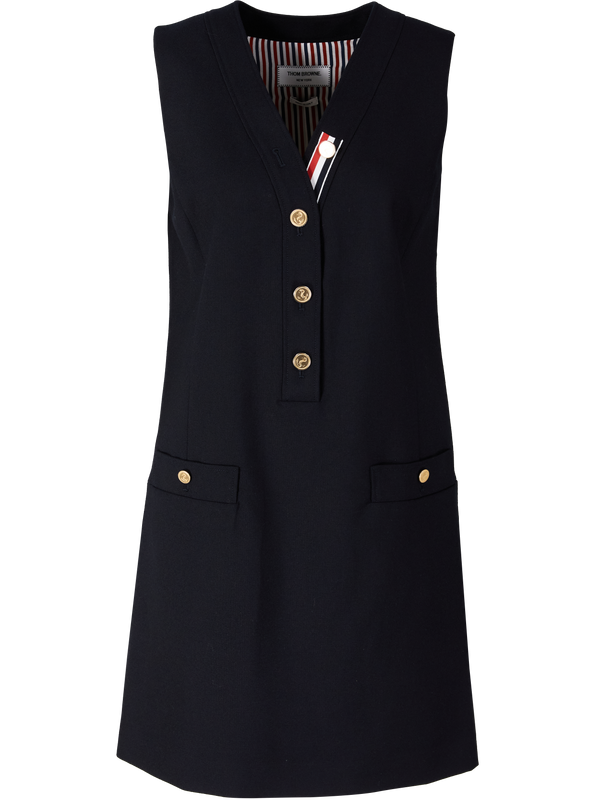 Cardigan-Kleid mit V-Ausschnitt aus Hopsack-Gewebe Marineblau