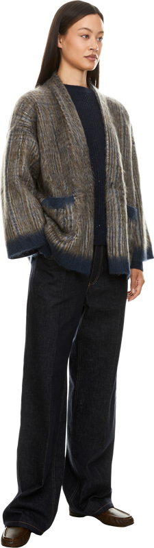 Wollstrickjacke mit Schal Braun