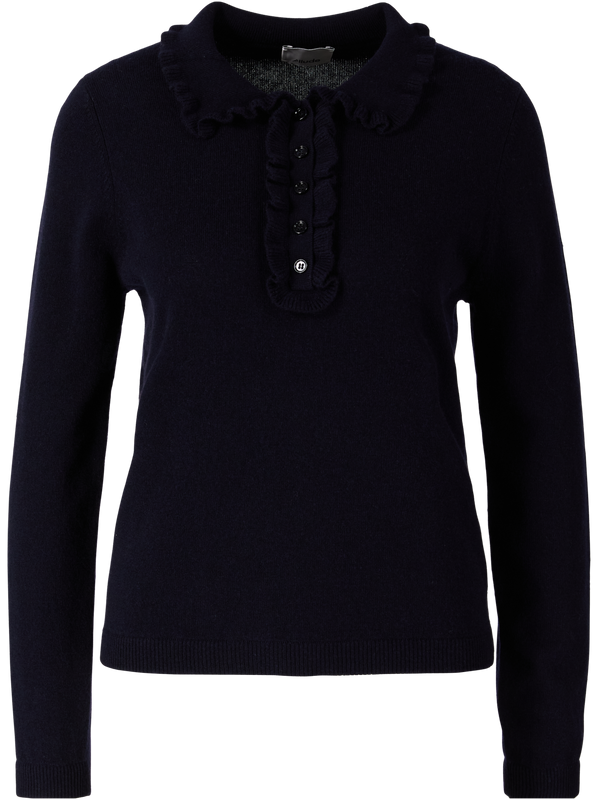 Pullover mit Rüschenkragen Marineblau