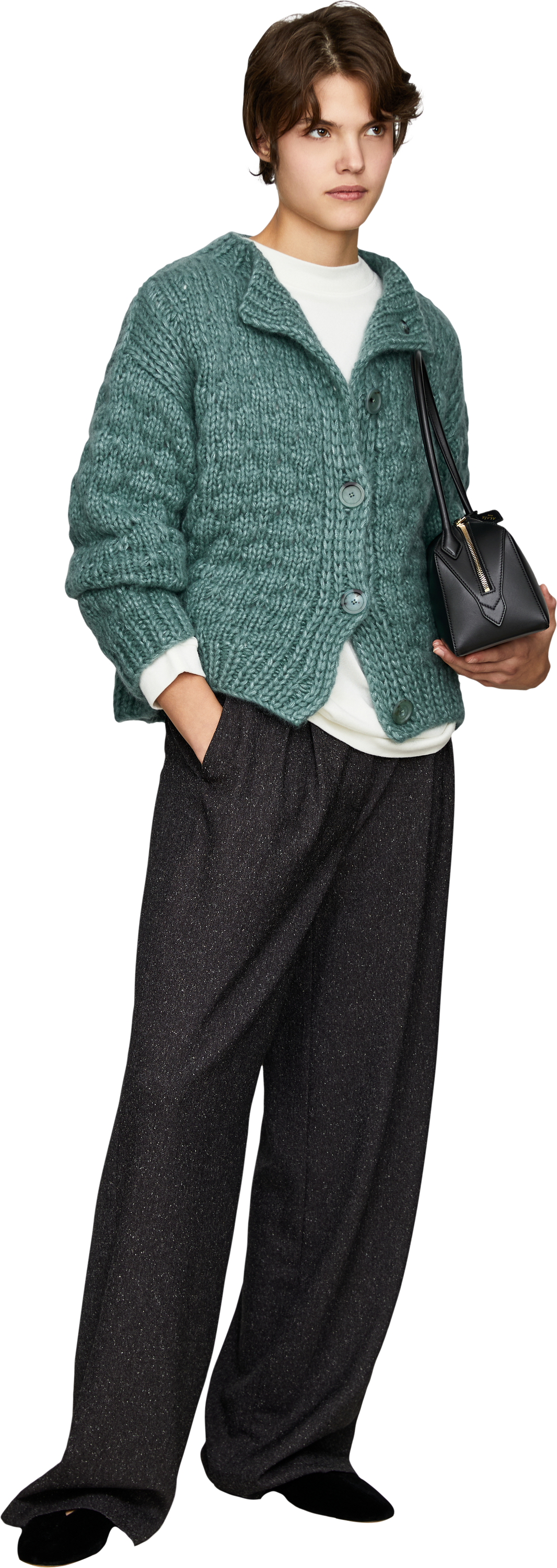 Iris von Arnim Cashmere-Seidenstrickjacke 'Lioma Handstrick' Fern, Modelansicht – UNGER.DE