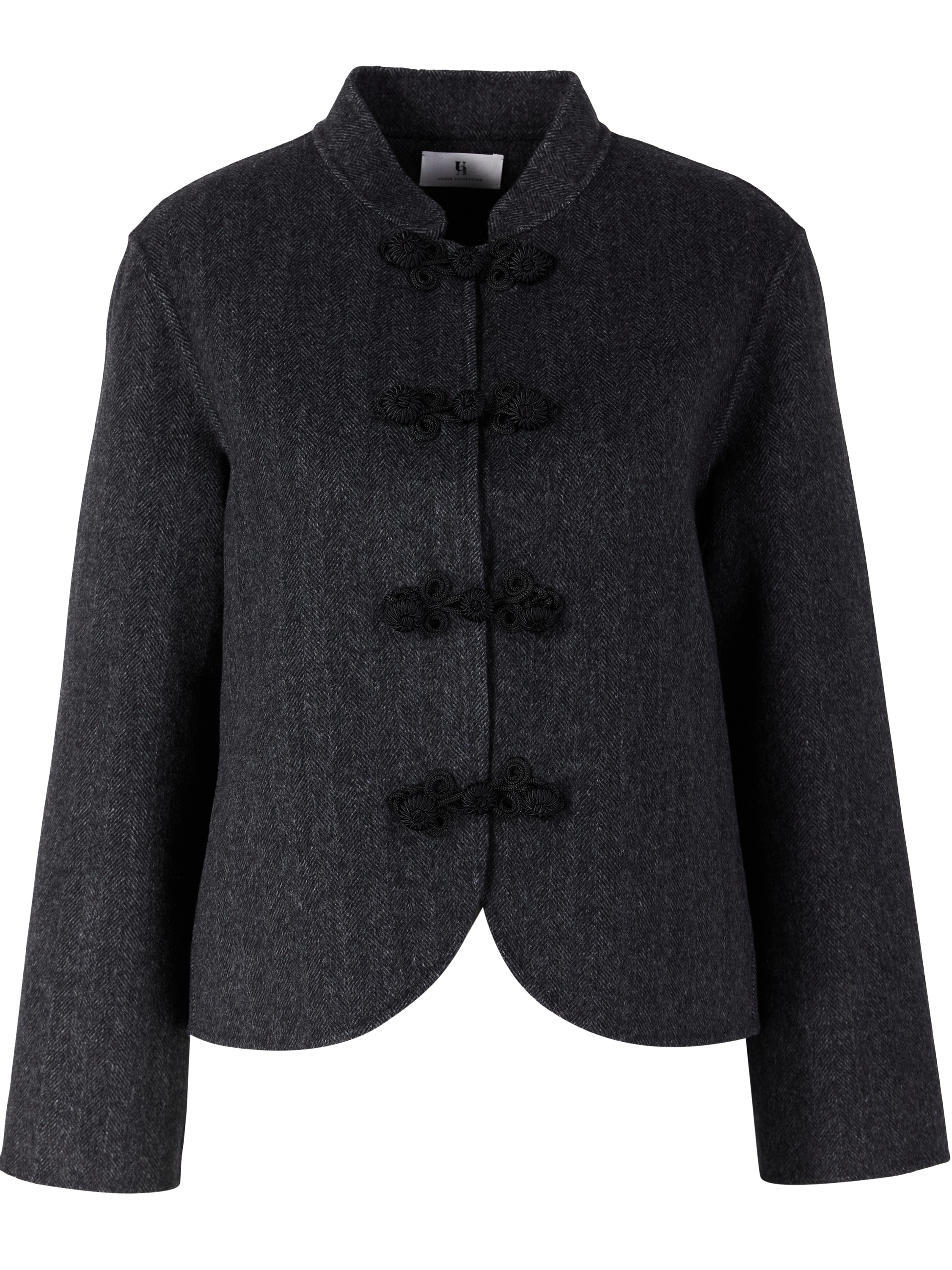 Cashmere-Wolljacke mit Fischgrätenmuster Grey Herringbone