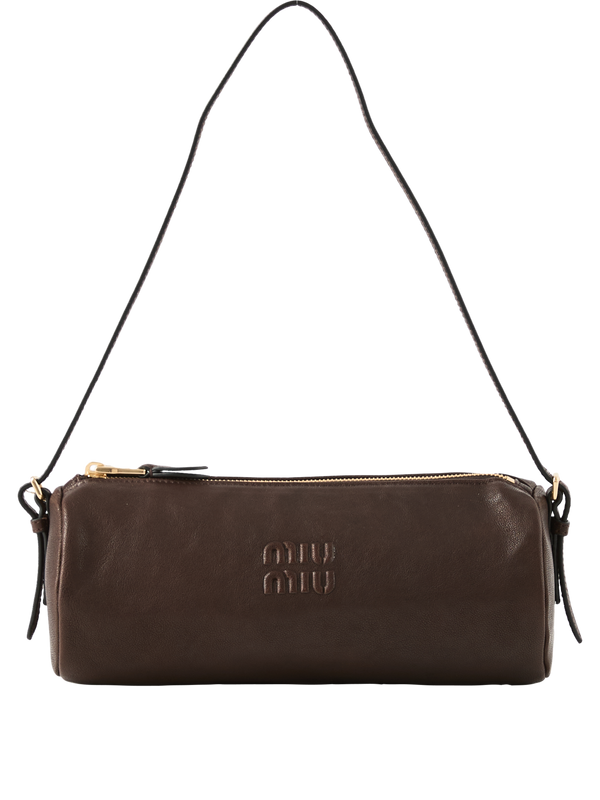 Nappa lambskin shoulder bag dark brown