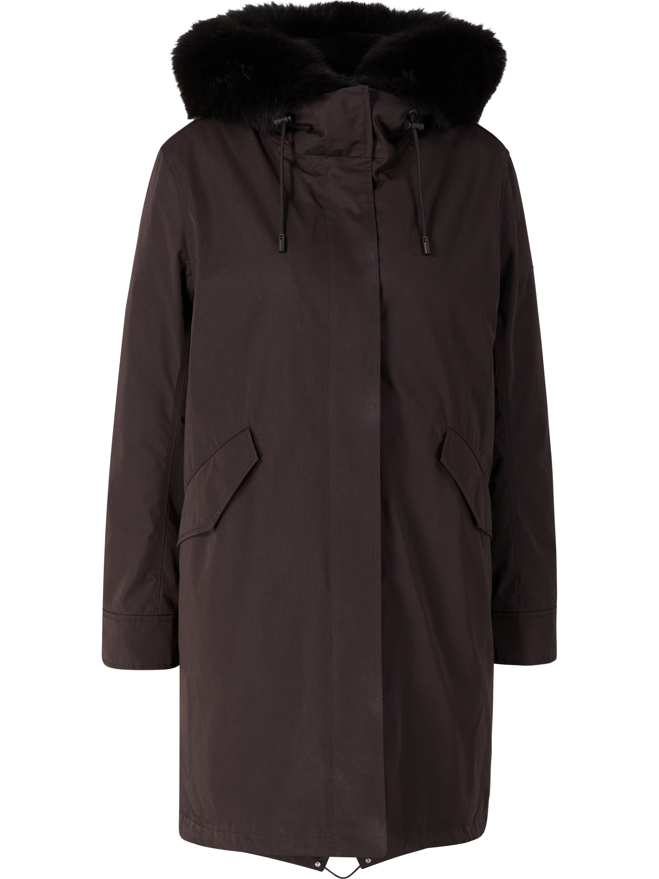 Yves Salomon Down coat with fur-trimmed hood – dark brown, Product view – UNGER.DE