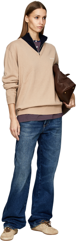 Oversized cashmere roll-neck jumper beige/blue