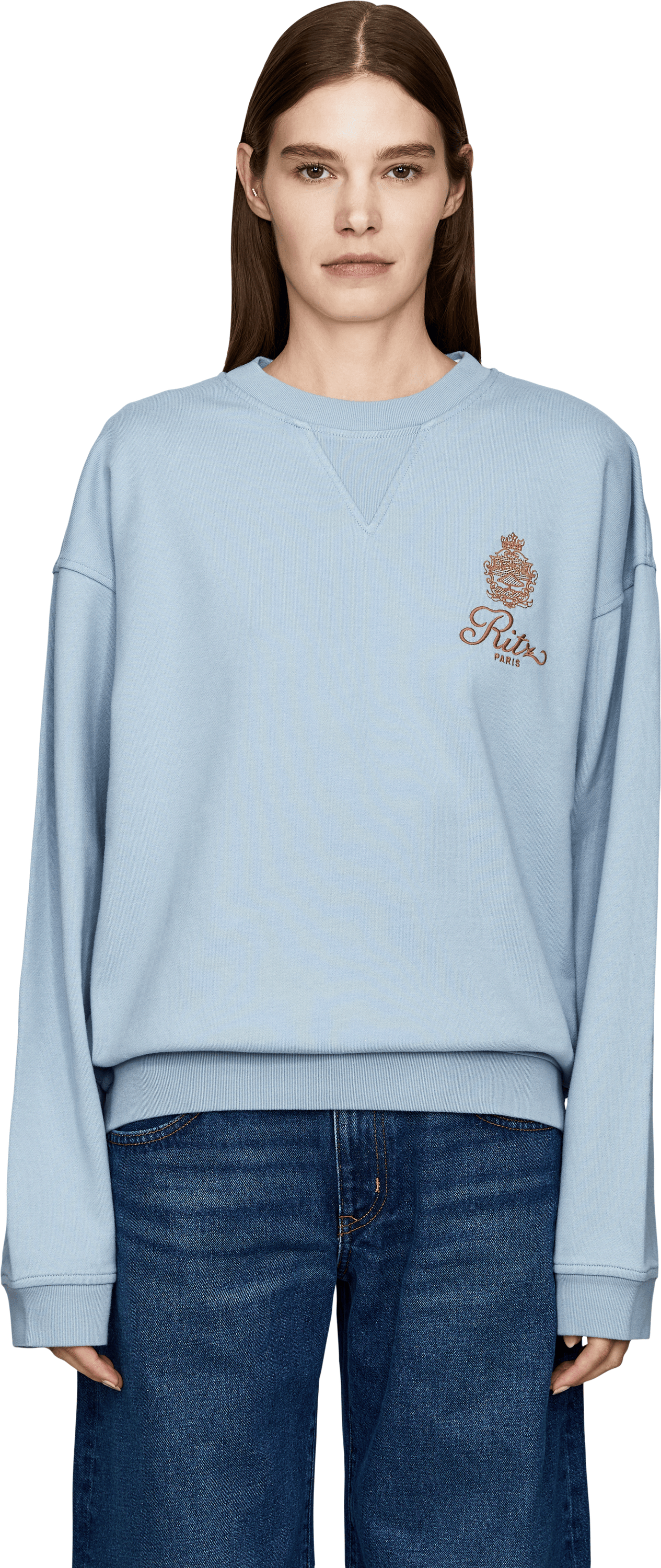 Frame Sweatshirt 'Frame x Ritz Paris' Unisex Hellblau, Frontansicht – UNGER.DE
