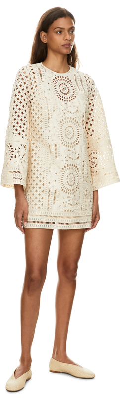 'Indra' cream mini dress with embroidery