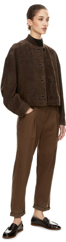 Lammveloursleder-Jacke mit Monili-Perlen Braun