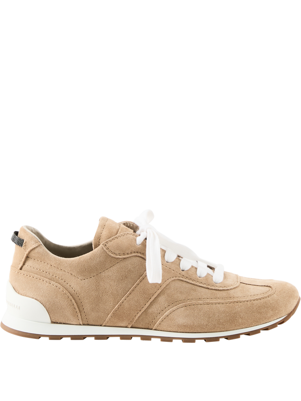 Suede trainers with Monili beads in light brown