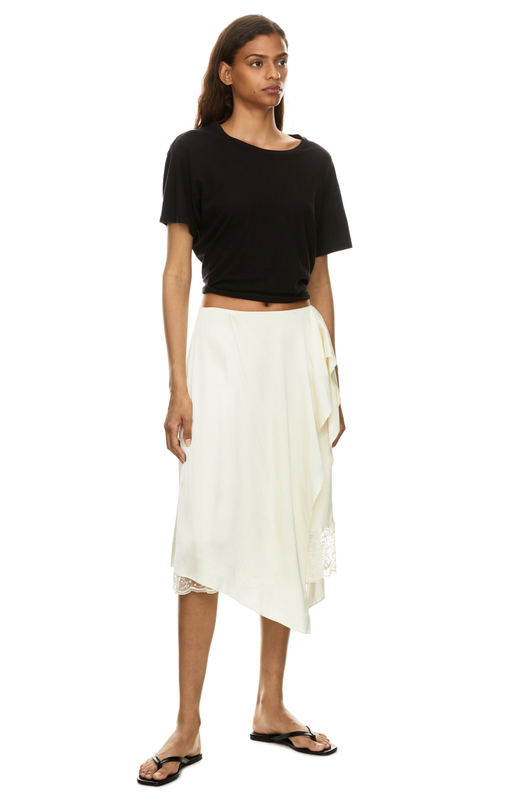 Midirock aus Satin mit Spitze Beige