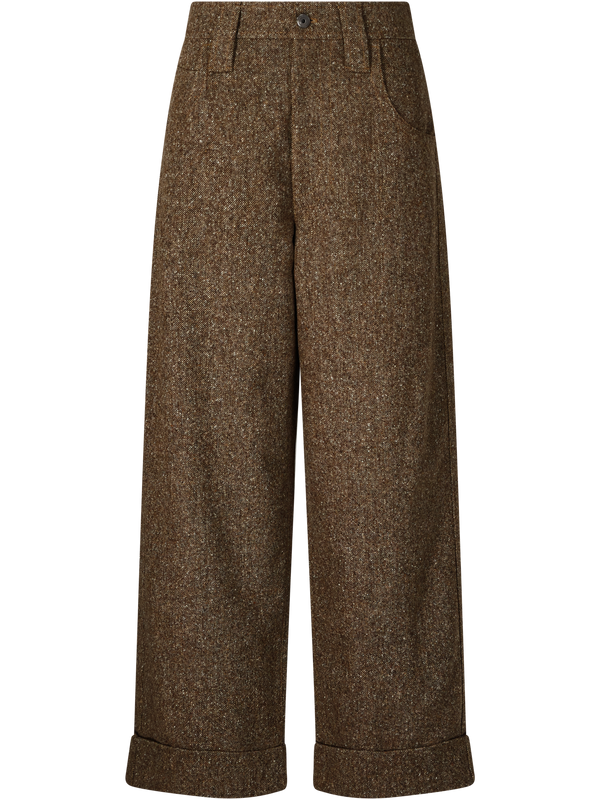 Melierte Wollhose mit Monili-Perlen Beige