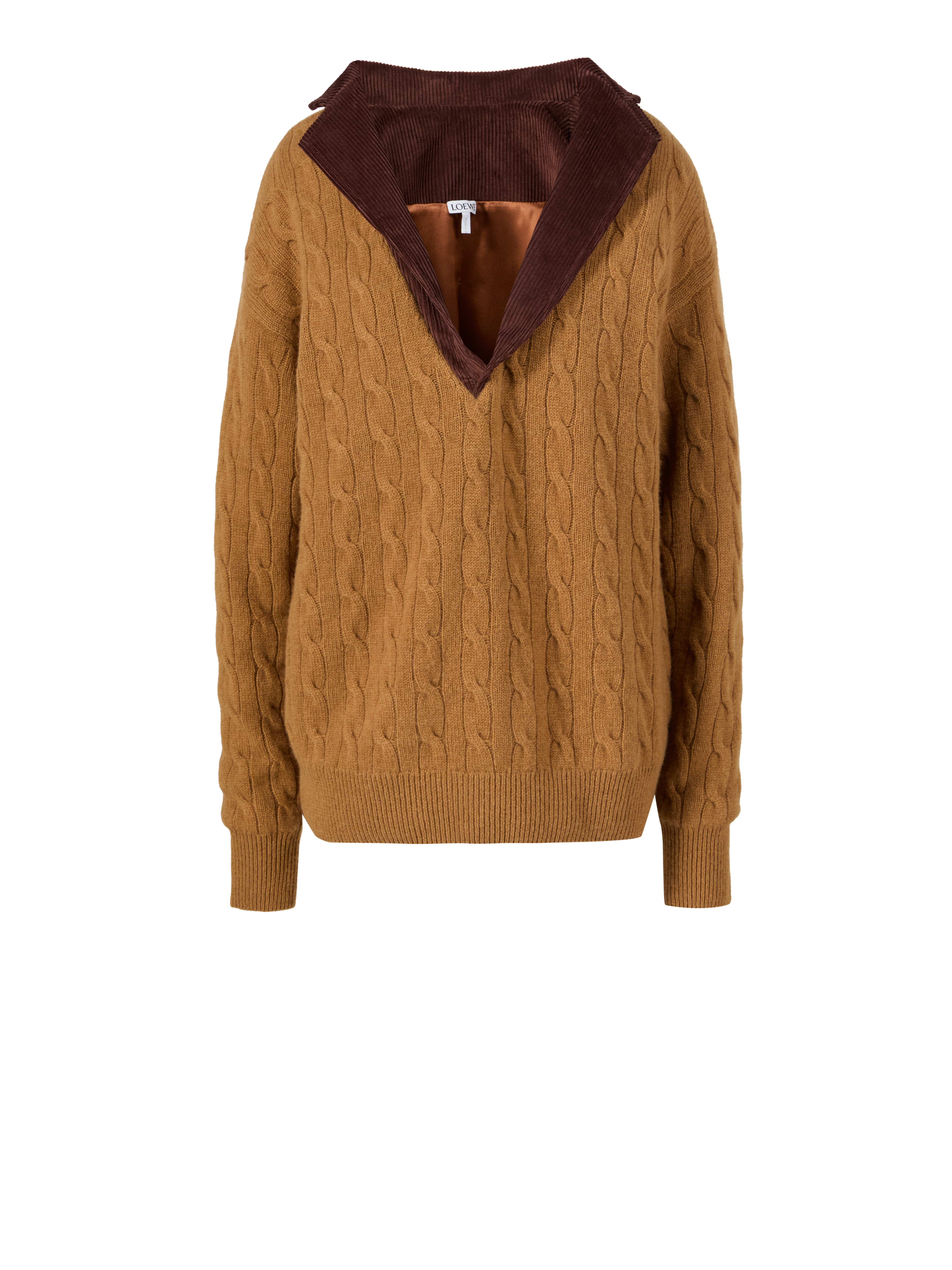 Cashmere-Pullover mit V-Ausschnitt Cognac