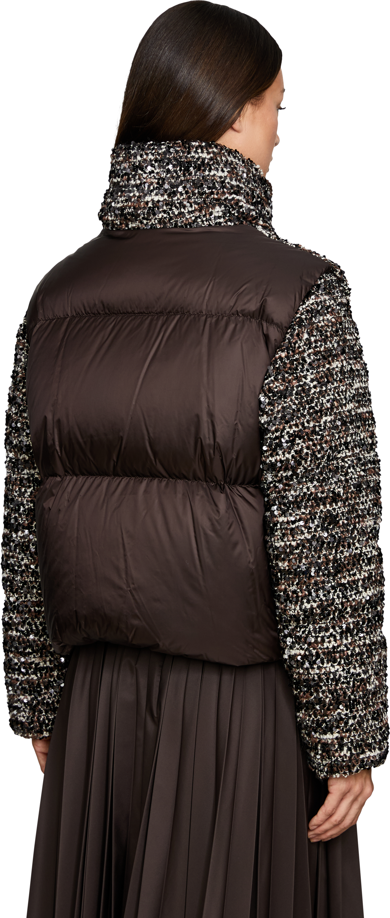 Moncler Daunenjacke 'Poetique' mit Pailletten Dunkelbraun, Rückansicht – UNGER.DE