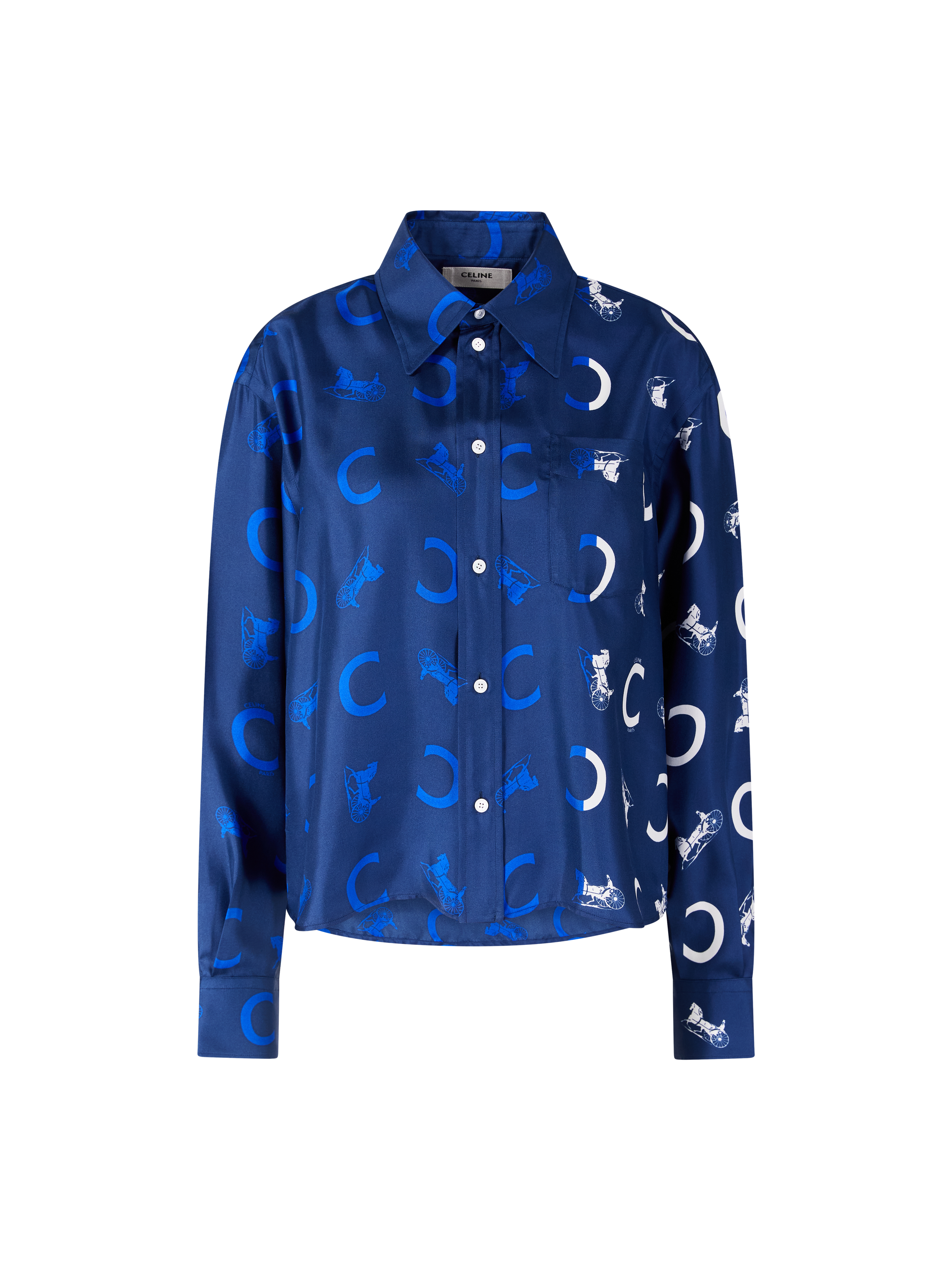 Kurzes Seidenhemd mit Triomphe-Print Blau