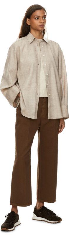 Cashmere-Kurzarmpullover mit Monili-Perlen Beige