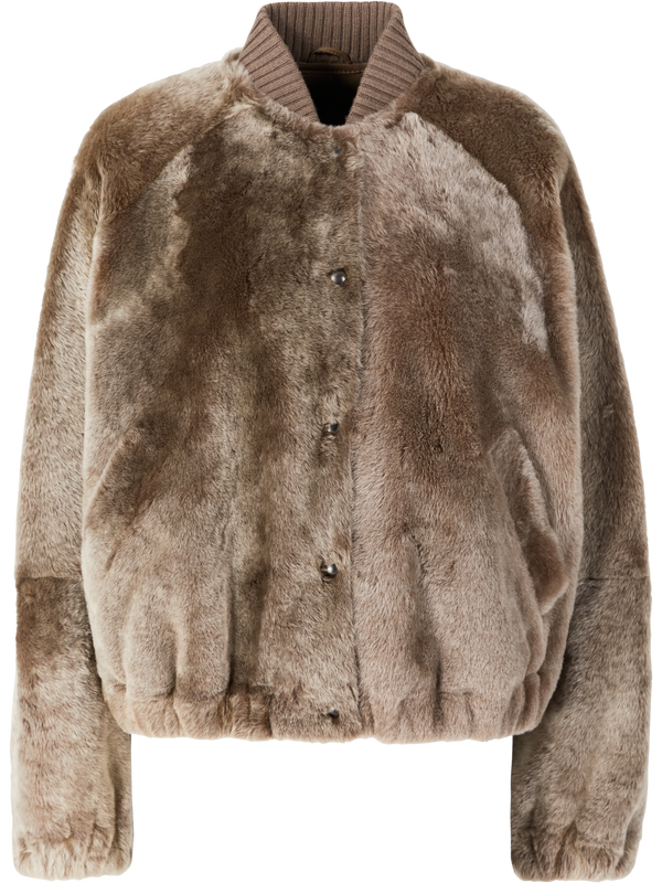 Lambskin jacket with a cashmere stand-up collar brown