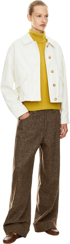 Short-sleeved cashmere roll-neck jumper yellow